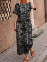 Round Neck Short Sleeve Top and Pants Set Black OutfitFlow