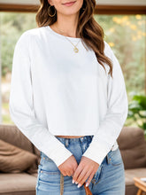 Round Neck Dropped Shoulder Long Sleeve T-Shirt White OutfitFlow