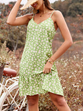 Daisy Print V-Neck Mini Cami Dress Light Green OutfitFlow