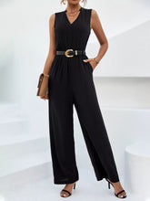 Sleeveless V-Neck Wide Leg Jumpsuit Black OutfitFlow