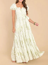 Printed Puff Sleeve Maxi Dress Green OutfitFlow