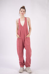 VERY J Plunge Sleeveless Jumpsuit with Pockets Brick OutfitFlow