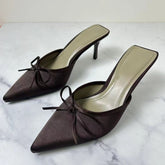Satin Pointed Toe Pumps Dark Brown OutfitFlow