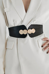 Alloy Buckle Elastic Belt Black One Size OutfitFlow