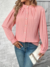 Button Down Mock Neck Long Sleeve Shirt Coral OutfitFlow