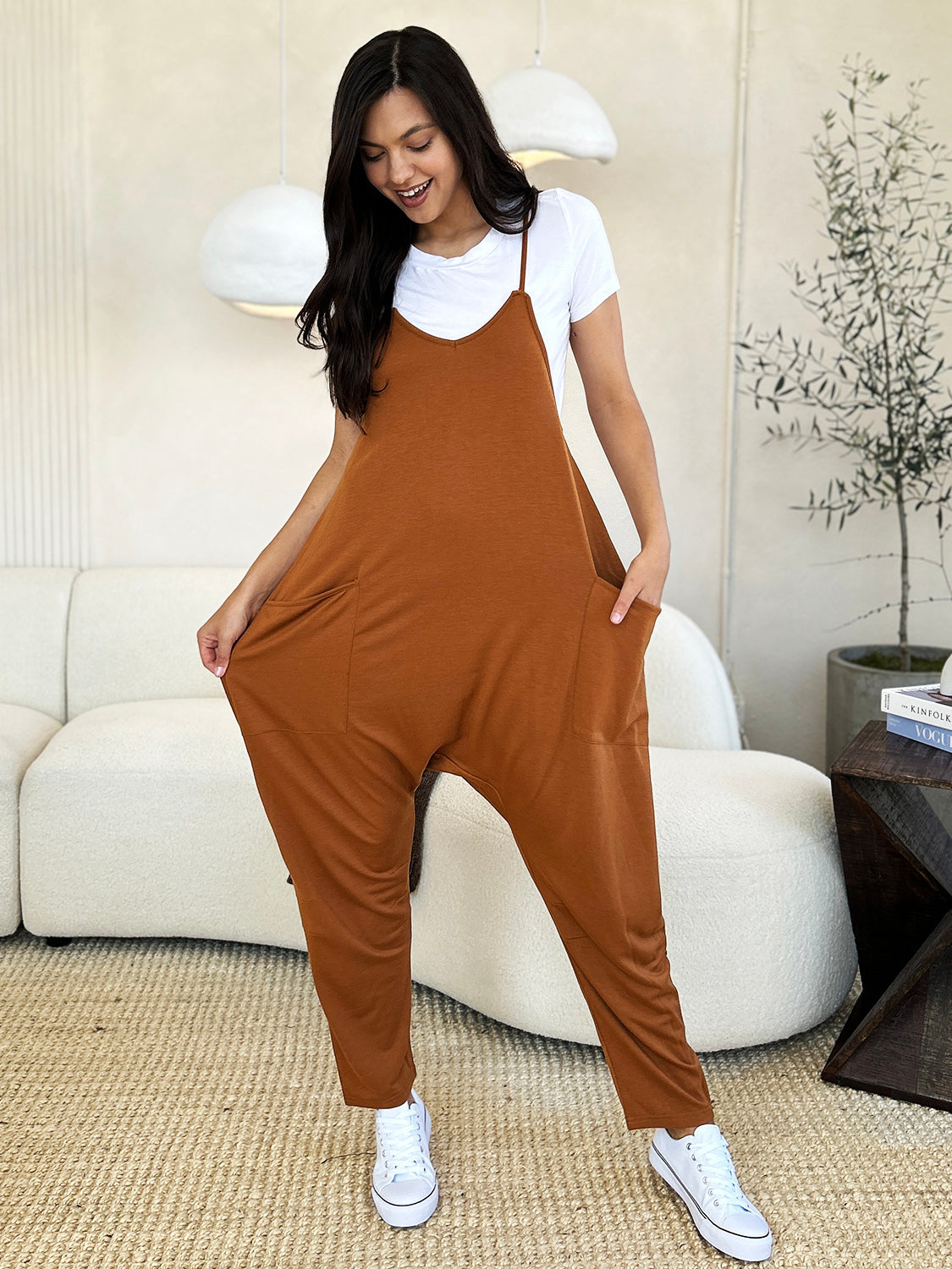 Double Take Full Size Sleeveless V-Neck Pocketed Jumpsuit OutfitFlow