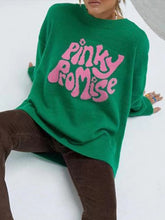 PINKY PROMISE Round Neck Drop Shoulder Sweater Green OutfitFlow