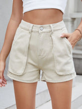High Waist Utility Pocket Denim Shorts Khaki OutfitFlow