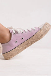 Beast Fashion Lace Up Woven Espadrille Sole Sneakers Lilac OutfitFlow