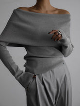 Off-Shoulder Long Sleeve Knit Top Gray OutfitFlow