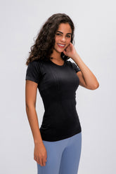 Millennia Round Neck Short Sleeve Active T-Shirt Black OutfitFlow