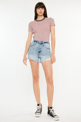 Kancan Distressed High Waist Denim Shorts with Pockets Medium OutfitFlow