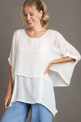 Umgee Full Size Cuffed Half Sleeve Layered Top Plus Size White OutfitFlow