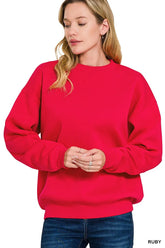 Zenana Fleece Crewneck Long Sleeve Sweatshirt RUBY OutfitFlow