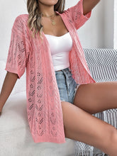 Openwork Open Front Half Sleeve Cardigan Pink OutfitFlow