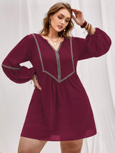 Plus Size Notched Balloon Sleeve Mini Dress Burgundy OutfitFlow