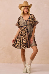BiBi Leopard Prints Mix and Match Short Sleeves Dress LEOPARD MIX OutfitFlow