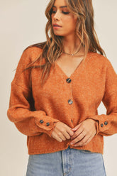 MABLE Long Sleeve Button Down Sweater Cardigan Rust OutfitFlow