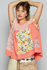 POL Hollow Out Floral Half Sleeve Knit Top Coral OutfitFlow