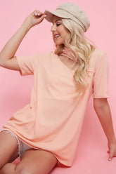 BiBi Rib Knit With Front Cut Out Mock Neck Top PEACH OutfitFlow