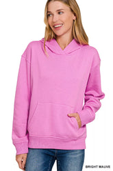 Zenana Fleece Kangaroo Pocket Hoodie BRIGHT MAUVE OutfitFlow
