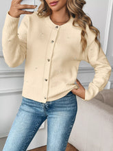 Pearl Embellished Button-Up Cardigan Apricot OutfitFlow