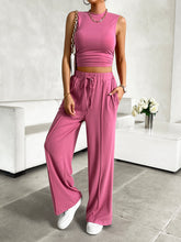 Devine Mock Neck Sleeveless Top and Drawstring Pants Set Cerise OutfitFlow