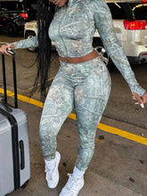 Zip Up Crop Top and Leggings Set Green OutfitFlow