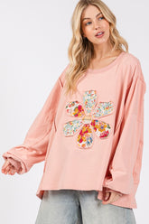 SAGE + FIG Flower Patch Dropped Shoulder Oversize Top Watermelon pink OutfitFlow