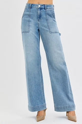 RISEN Full Size High Rise Straight Leg Jeans with Front Pockets Plus Size MEDIUM OutfitFlow