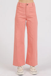 Mittoshop Twill Patch Pocket High Rise Wide Leg Pants CORAL PINK OutfitFlow