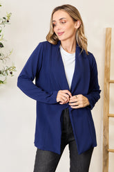 Heimish Full Size Statement Neck Open Front Blazer Dark Blue OutfitFlow