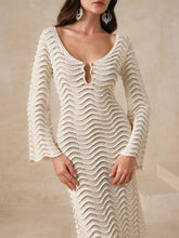 Wave Openwork Crochet Maxi Knit Dress Apricot OutfitFlow