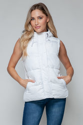 Snobbish Snap and Zip Closure Hooded Vest White Chiseled Stone OutfitFlow