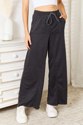 Basic Bae Wide Leg Pocketed Pants Dark Gray OutfitFlow