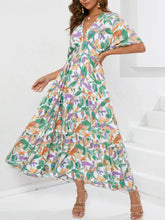 Floral Print V-neck Boho Midi Dress Gum Leaf OutfitFlow