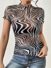 Psychedelic Wave Print Mock Neck T-Shirt Black OutfitFlow