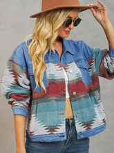 Geometric Button Up Dropped Shoulder Denim Jacket Dusty Blue OutfitFlow