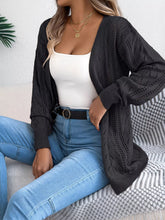 Openwork Open Front Cardigan Black OutfitFlow