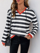 Perfee Contrast Striped Long Sleeve Hoodie Black OutfitFlow
