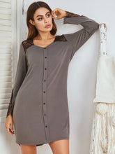 Lace Detail Long Sleeve Mini Lounge Dress Dark Gray OutfitFlow