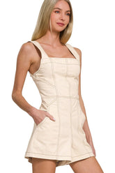 Zenana Tie Back Romper OATMEAL OutfitFlow