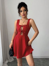 Tie Front Wide Strap Dress Red OutfitFlow
