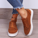 Lace-Up Suedette Flat Sneakers Brown OutfitFlow