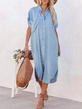 Button Down Denim Midi Shirt Dress 1907 Color OutfitFlow