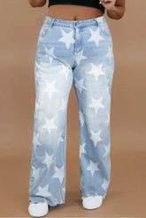 Plus Size Star Straight Leg Jeans with Pockets Light OutfitFlow