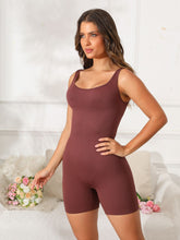 Scoop Neck Wide Strap Active Romper Dark Brown OutfitFlow
