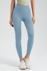 Wide Waistband High Waist Sport Leggings Misty Blue OutfitFlow