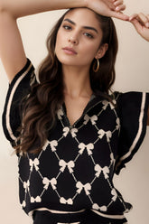 Bow Half Zip Sweater Vest Black OutfitFlow