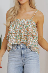 Floral Spaghetti Strap Ruffled Cami Floral OutfitFlow